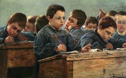 Paul Louis Martin des Amoignes In the classroom. Signed and dated P.L. Martin des Amoignes 1886 oil painting image